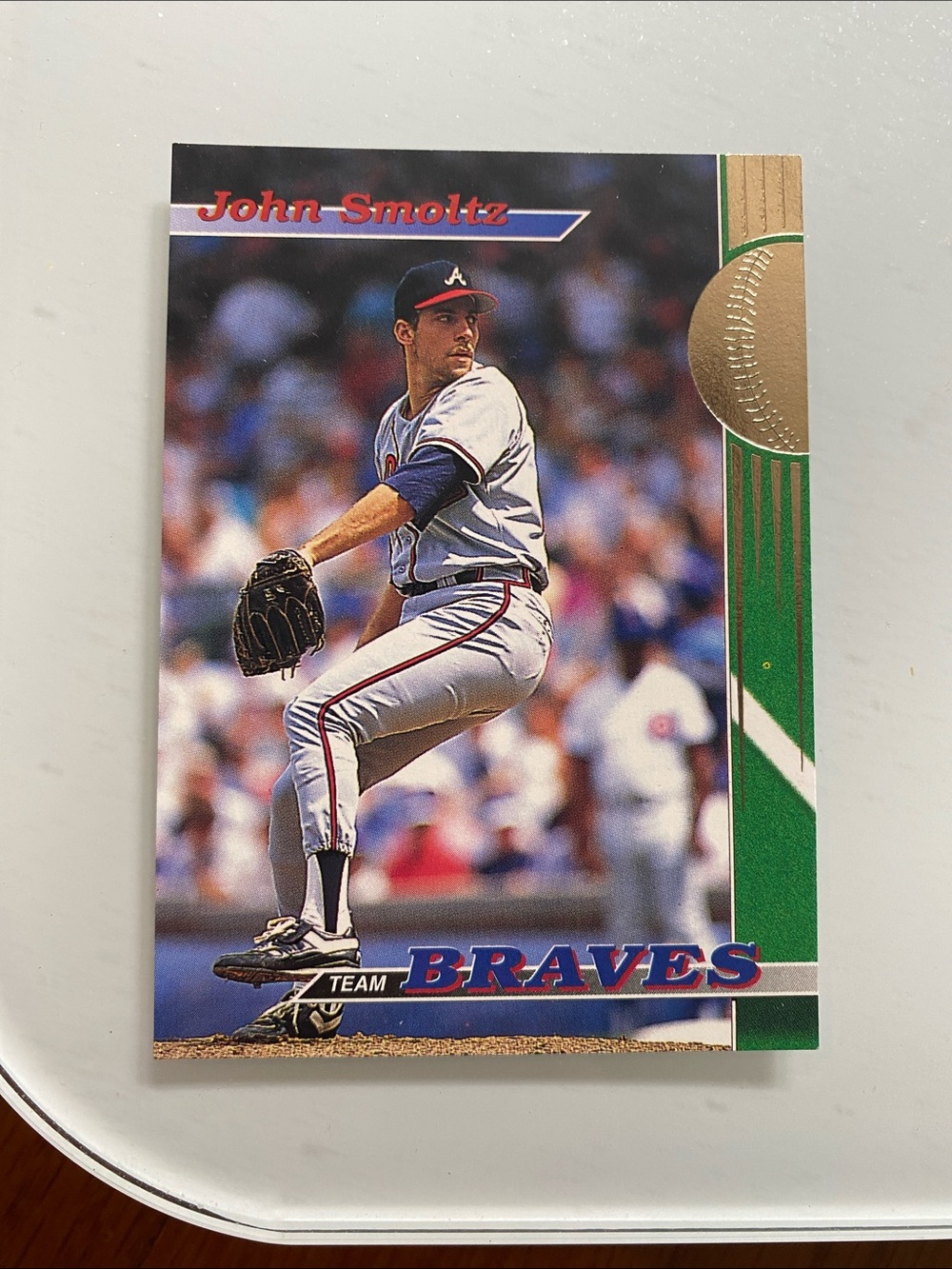 1993 Topps John Smoltz Atlanta Braves Baseball Card - Green